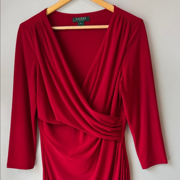 Lauren Ralph Lauren Red Faux Wrap Dress - Picture 2 of 8
